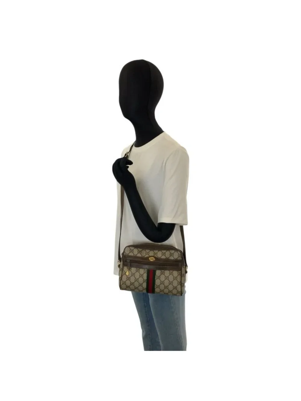 Gucci Vintage Sherry Line Beige Brown GG Supreme Canvas Shoulder Bag Pochette